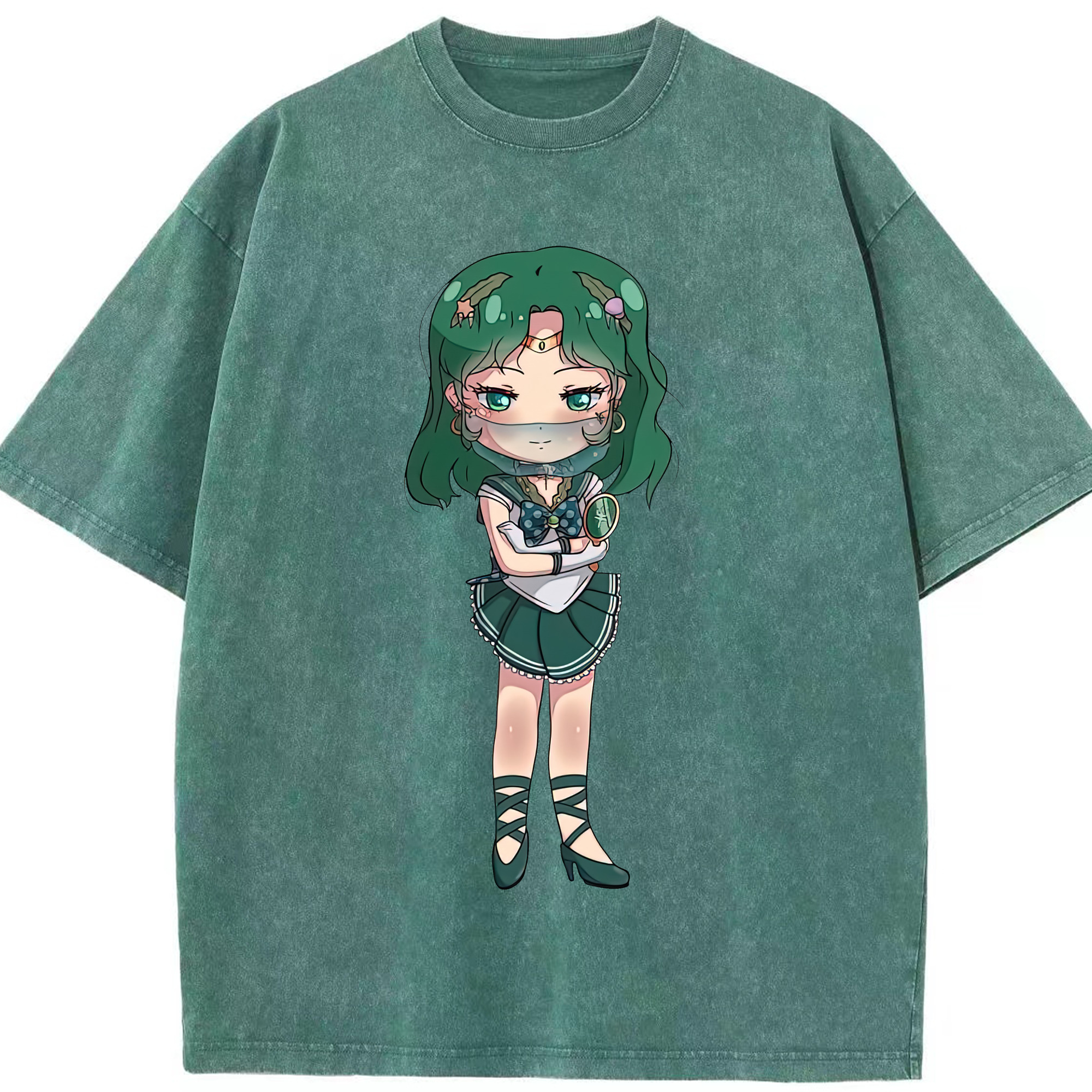 （画像用） 美少女戦士セーラームーン 海王 みちる（かいおう みちる） Sailor Moon Kaiou Michiru 綿100% ヴィンテージ風 半袖Tシャツ（フロントプリント）
